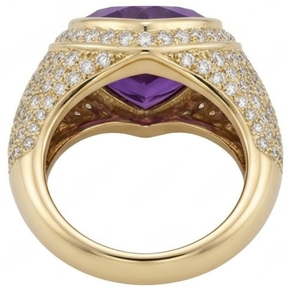 Amethyst Herzform Schmuckstein-Ring in 14 Karat Gelbgold – Draufsicht