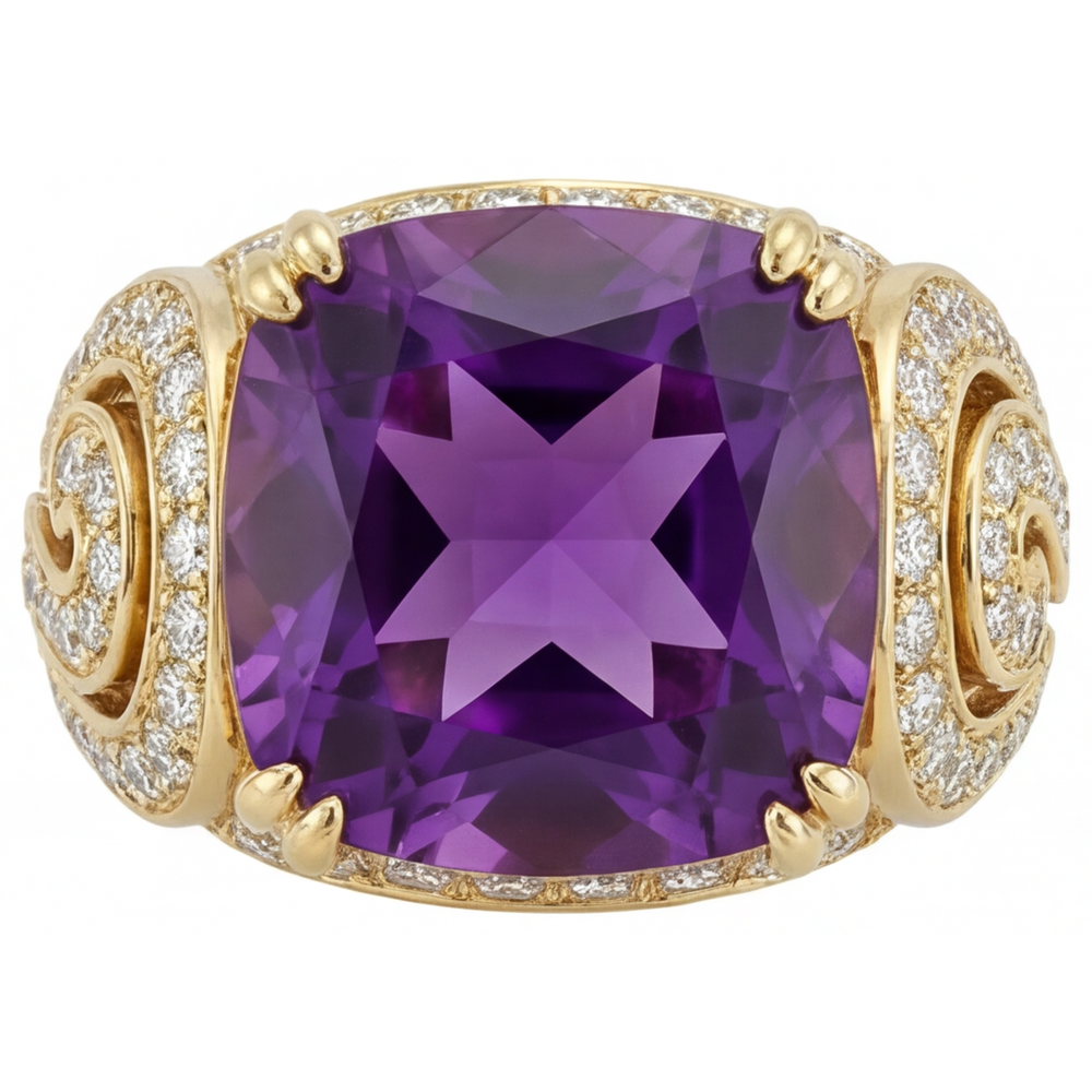 Schmuckstein-Ring 14K Gelbgold mit Amethyst – Hauptansicht