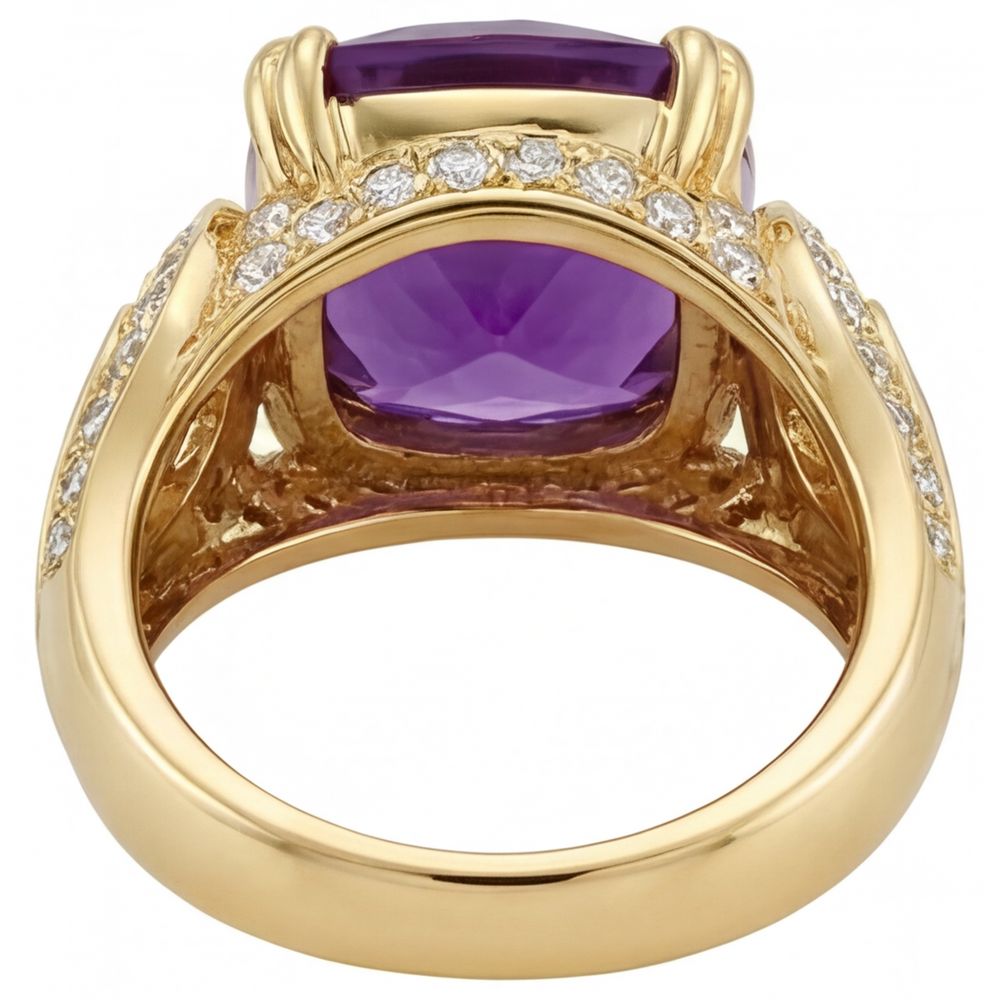 Kissen-Schliff Amethyst Ring in 14K Gelbgold – Draufsicht