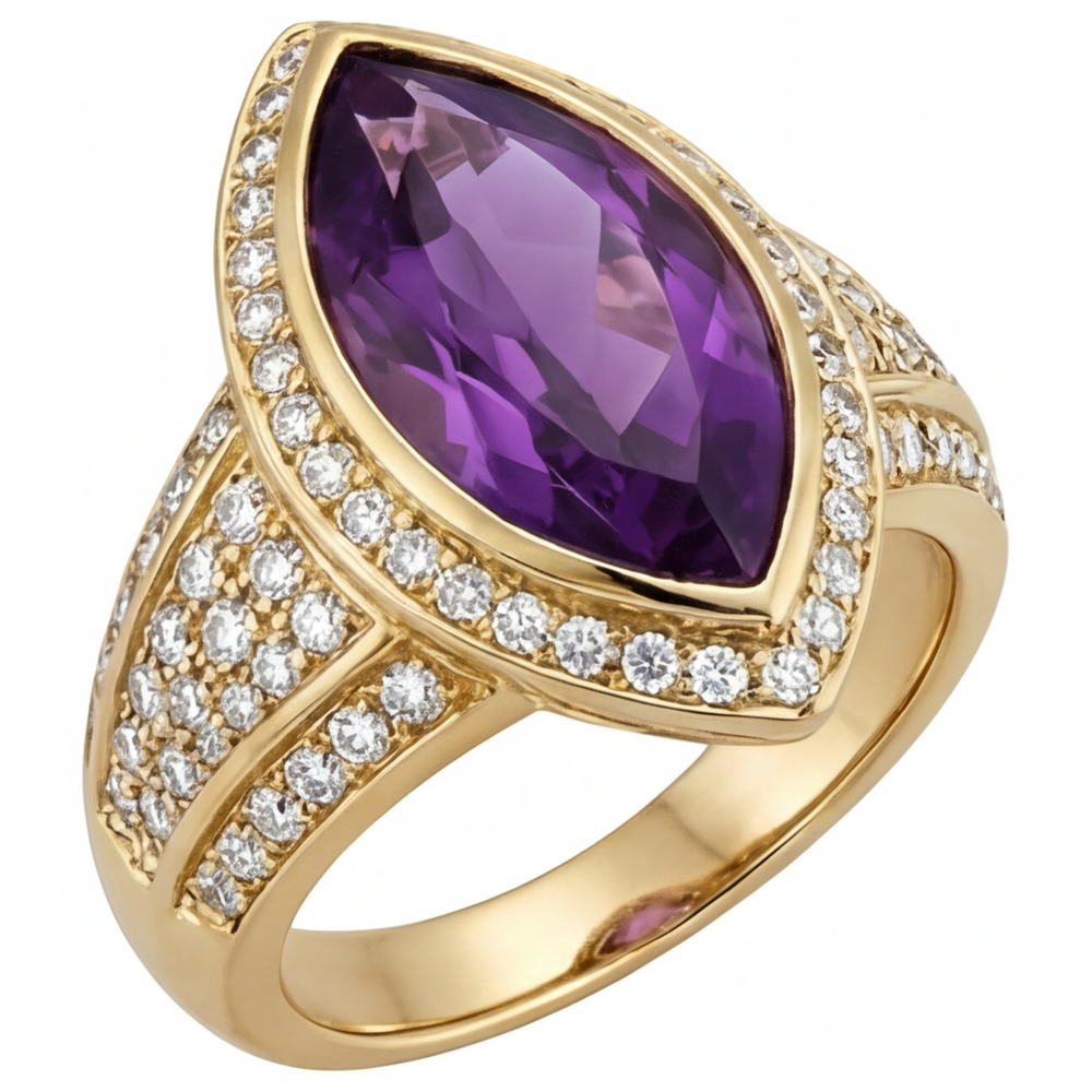 Schmuckstein-Ring 14K Gelbgold mit Amethyst – Seitenansicht