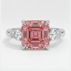 Padparadscha-Saphir-Dreisteinring 3,6 Karat Echter Asscher-Schliff und weiße Trillanten Platin