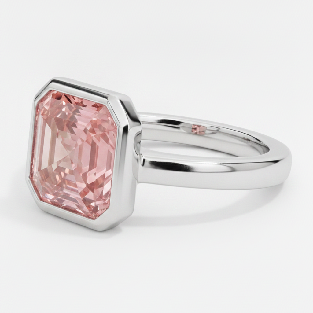 Solitärring aus Platin mit echtem pfirsichfarbenem Padparadscha-Saphir, 3 Karat, Asscher-Schliff, Lünette