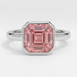 Solitärring aus Platin mit echtem pfirsichfarbenem Padparadscha-Saphir, 3 Karat, Asscher-Schliff, Lünette