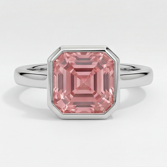 Solitärring aus Platin mit echtem pfirsichfarbenem Padparadscha-Saphir, 3 Karat, Asscher-Schliff, Lünette