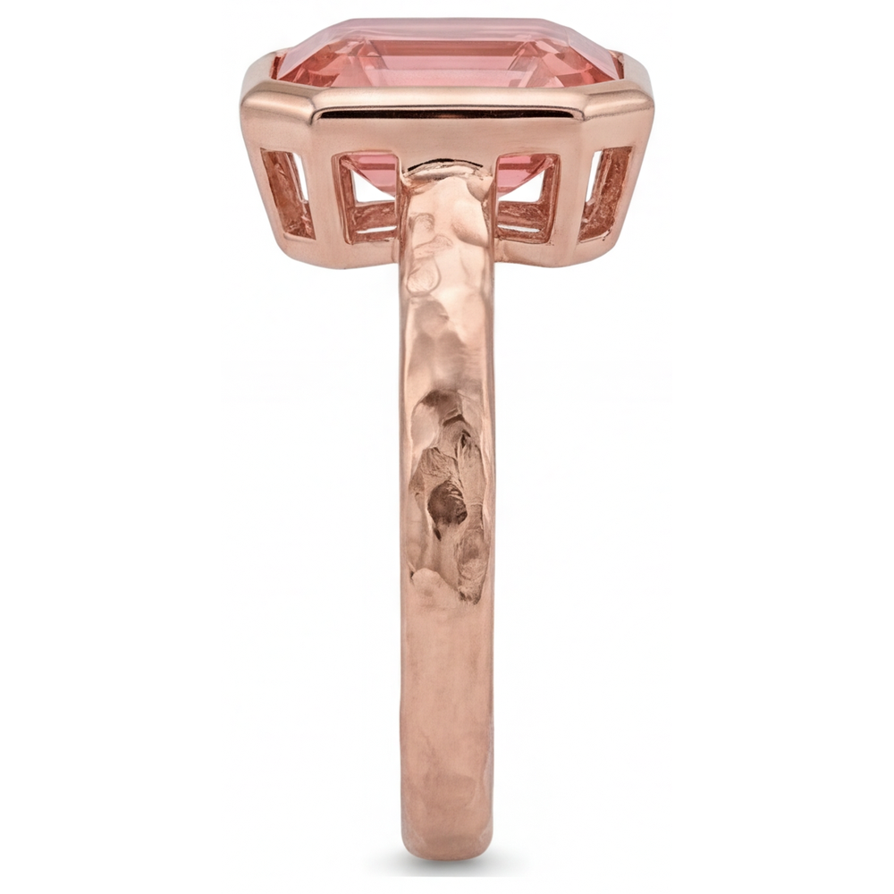 Pfirsichfarbener Saphir Roségold Verlobungsring 2,5 Karat Echter Asscher-Padparadscha Lünette Solitär