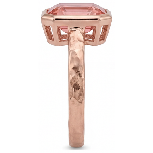 Pfirsichfarbener Saphir Roségold Verlobungsring 2,5 Karat Echter Asscher-Padparadscha Lünette Solitär
