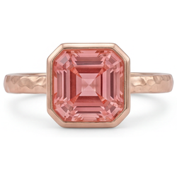 Pfirsichfarbener Saphir Roségold Verlobungsring 2,5 Karat Echter Asscher-Padparadscha Lünette Solitär