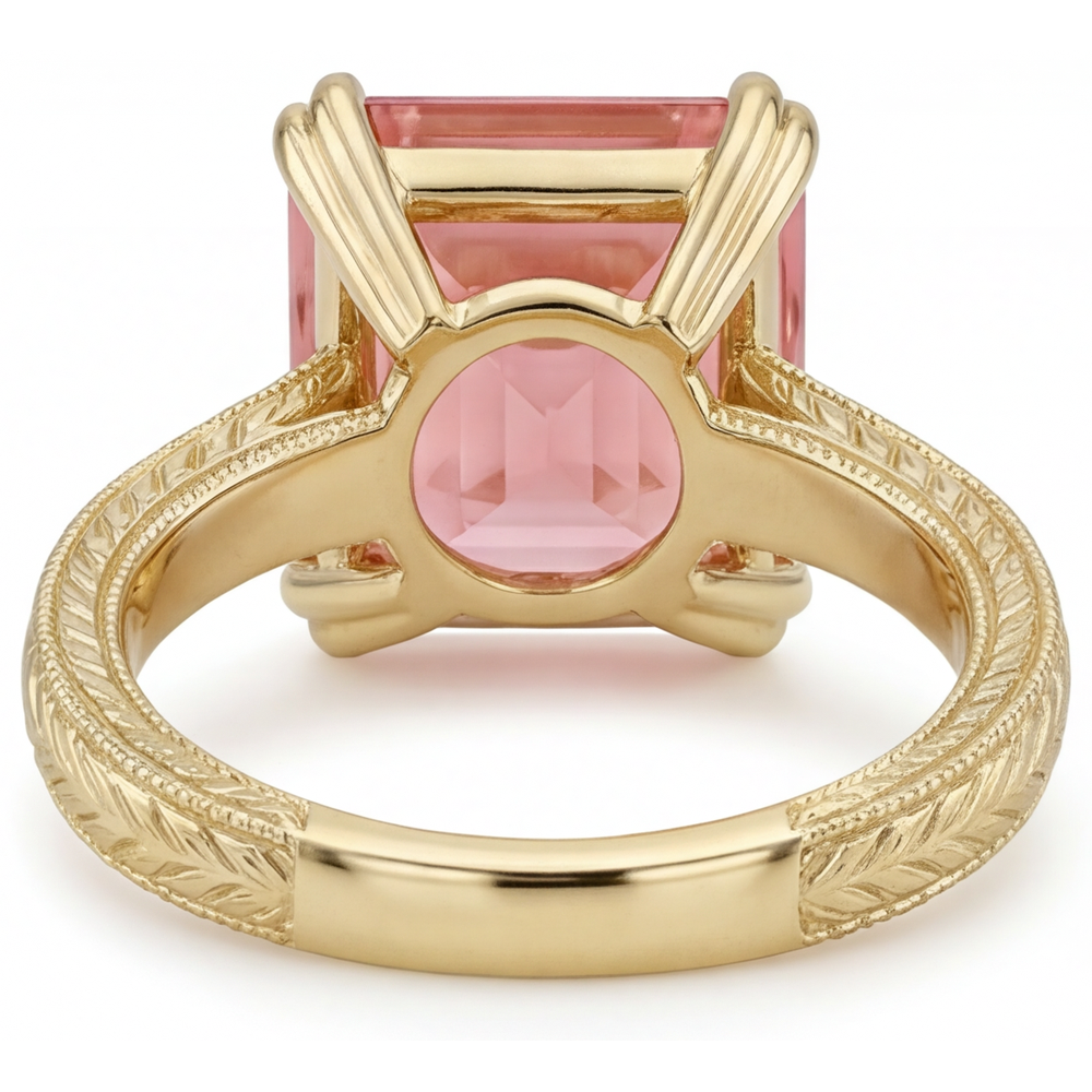 Verlobungsring mit pfirsichfarbenem Saphir 3,5 Karat Natürlicher Padparadscha Solitär im Asscher-Schliff 14 Karat Gelbgold