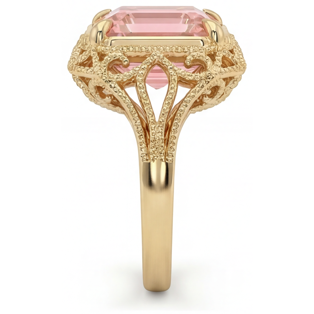 Vintage-Solitärring aus 14 Karat Gelbgold mit echtem pfirsichfarbenem Padparadscha-Saphir im Asscher-Schliff, 3,5 Karat