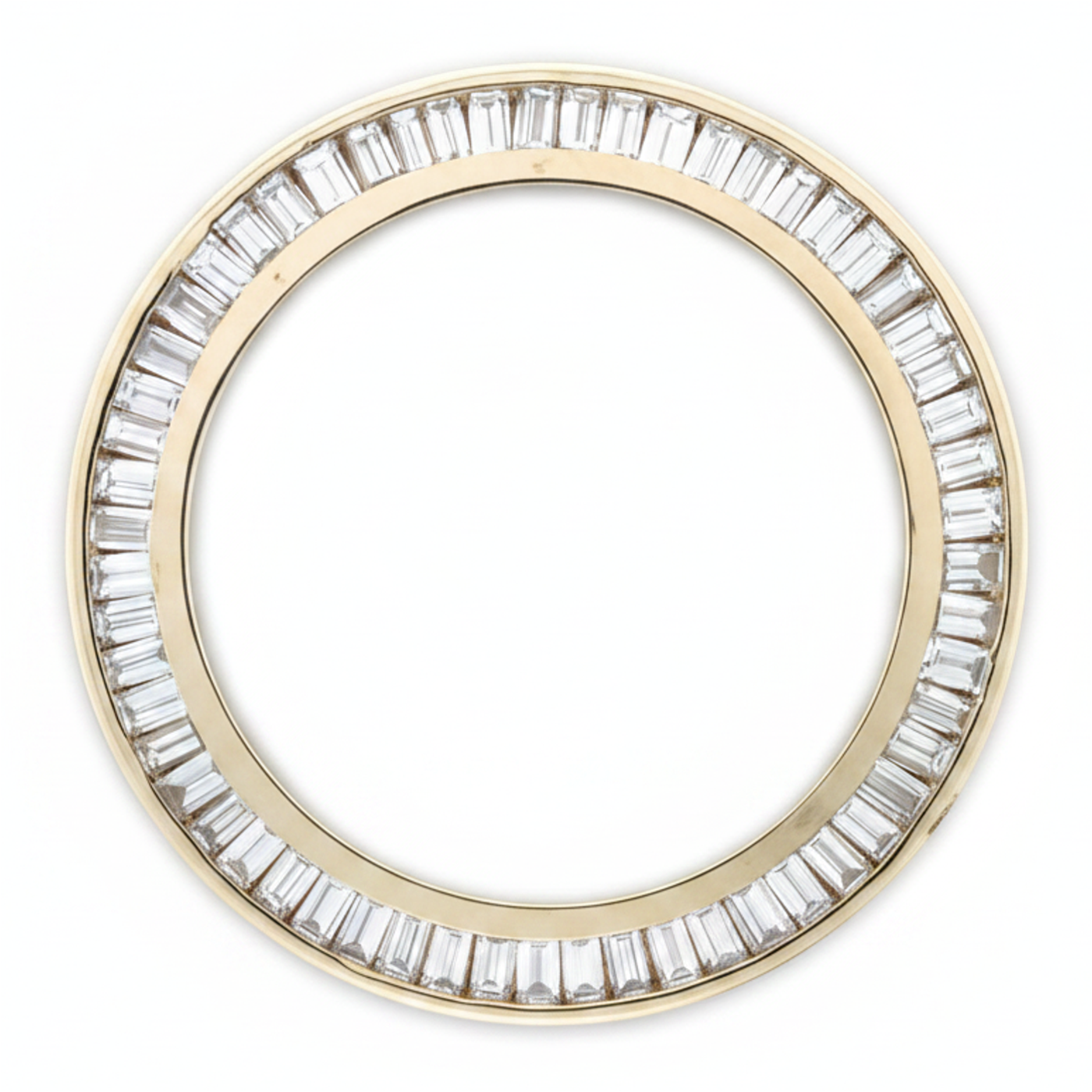 Baguette-Diamant-Uhrenlünette 2,5 Karat 28 mm passend für Rolex Datejust aus echtem natürlichem 14 Karat Gelbgold mit Kanalfassung