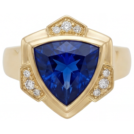 Erdgewonnener Blauer Saphir Edelschmuck 5,5 Karat 14 Karat Gelbgold – Hauptansicht