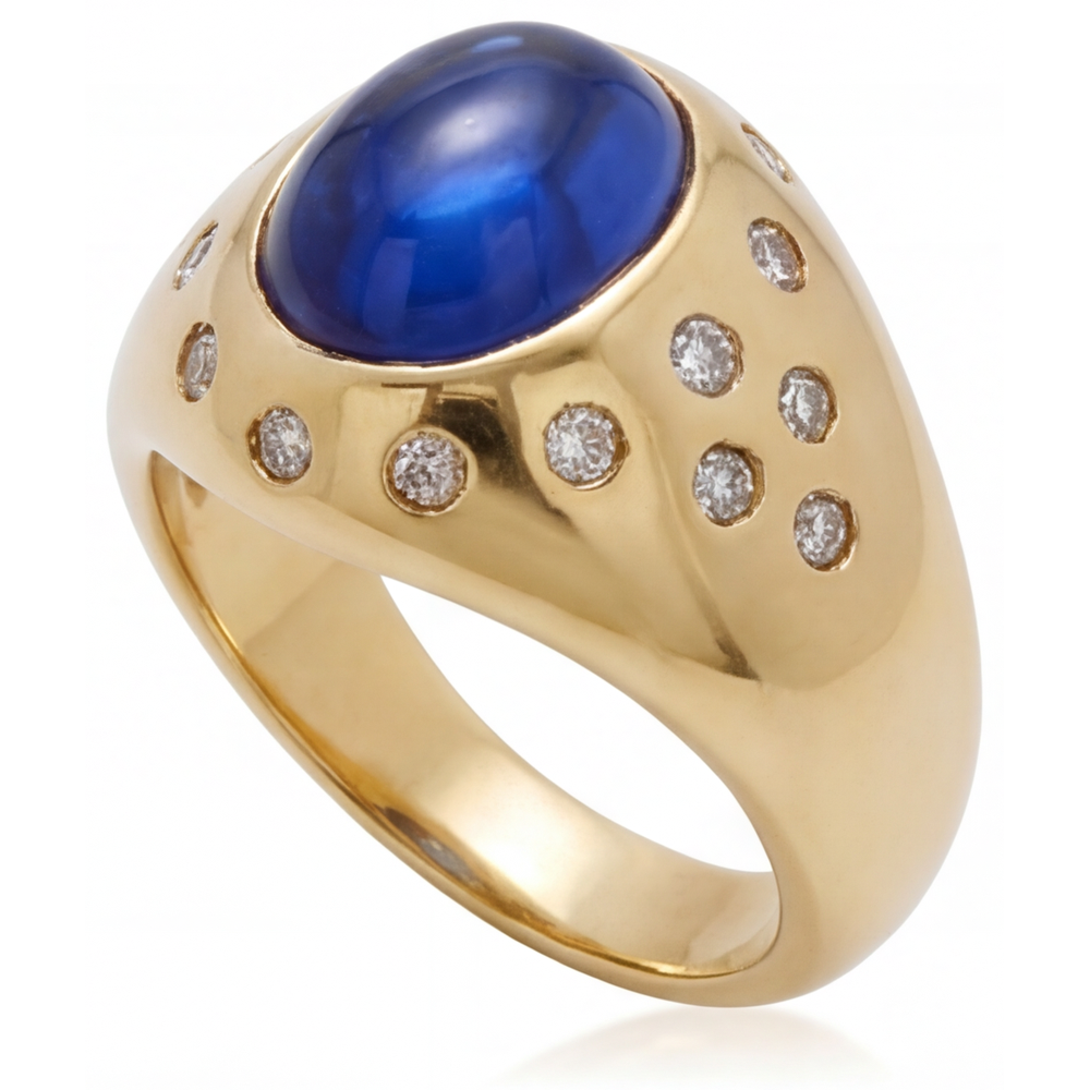 Erdgewonnener Blauer Saphir Edelstein-Ring 5 Karat 14K Gelbgold – Frontansicht