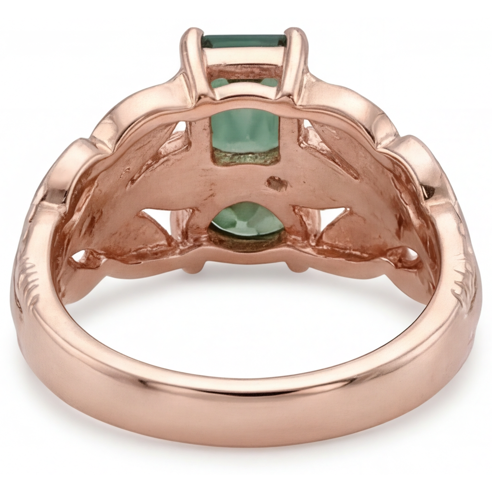 Blauer Saphir Treppen-Schliff Farbstein-Ring in 14 Karat Roségold – Draufsicht