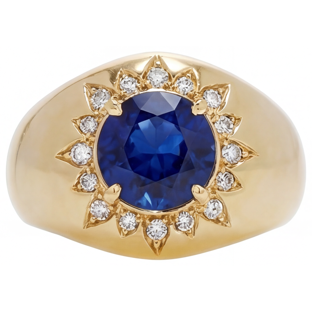 Farbstein-Ring 14 Karat Gelbgold mit Blauer Saphir – Hauptansicht