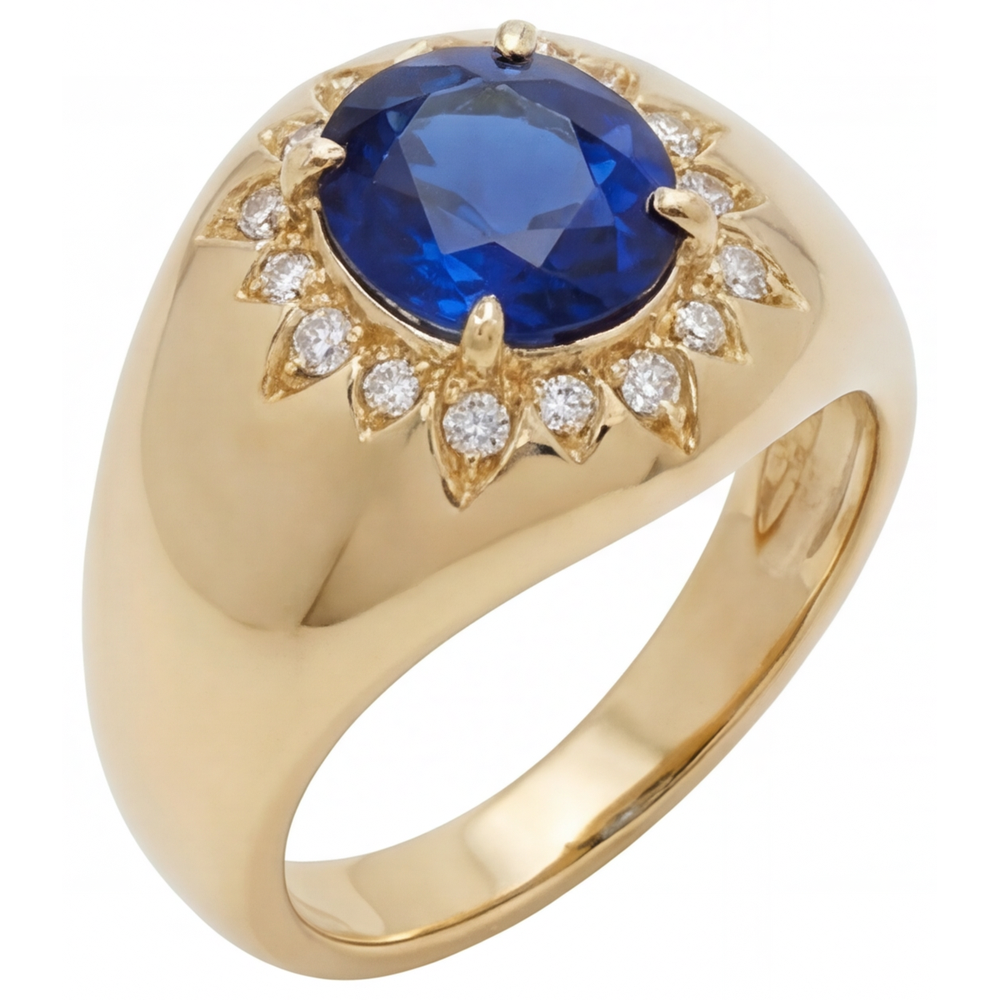 Naturreiner Blauer Saphir Farbstein-Ring – Frontansicht