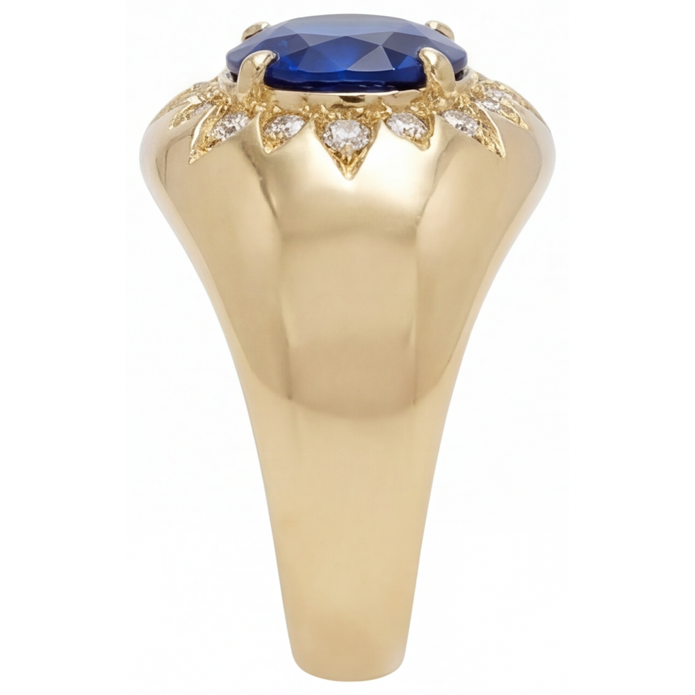 Naturreiner Blauer Saphir Farbstein-Ring 2,75 Karat 14 Karat Gelbgold – Schrägansicht