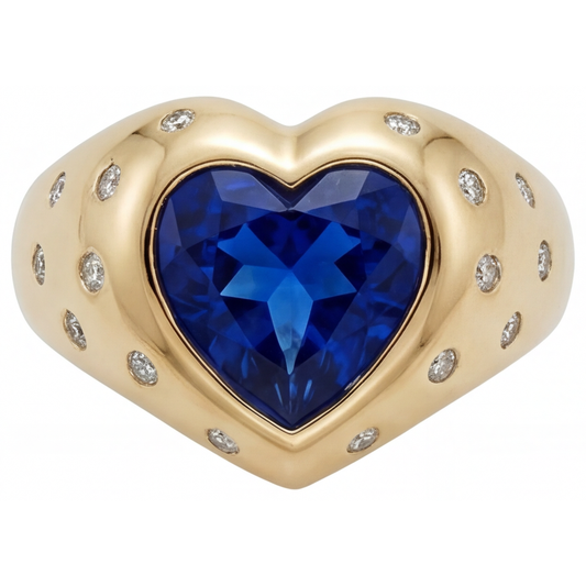 Herzform Blauer Saphir Ring in 14K Gelbgold – Frontansicht