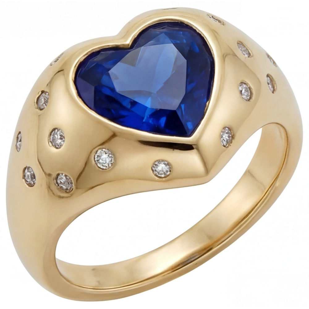 Authentischer Blauer Saphir Farbstein-Ring 3,50 Karat 14K Gelbgold – Seitenansicht