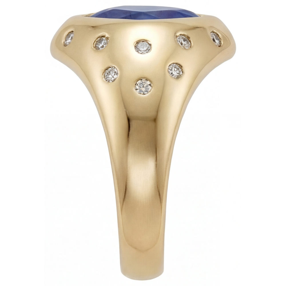 Authentischer Blauer Saphir Farbstein-Ring 3,50 Karat 14K Gelbgold – Profilansicht