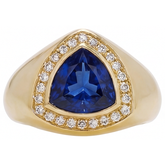 Trilliant Blauer Saphir Ring in 14K Gelbgold – Hauptansicht