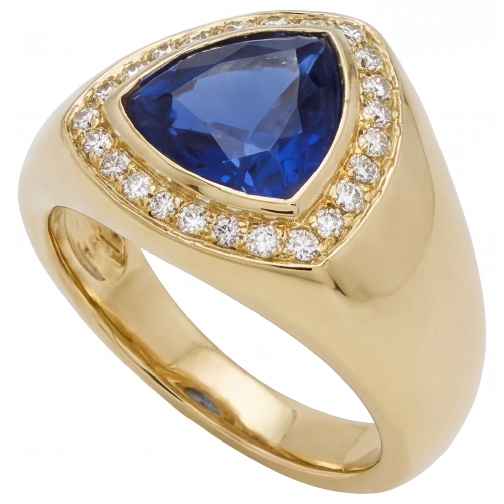 Blauer Saphir Farbstein-Ring 4-Karat 14K Gelbgold – Seitenansicht
