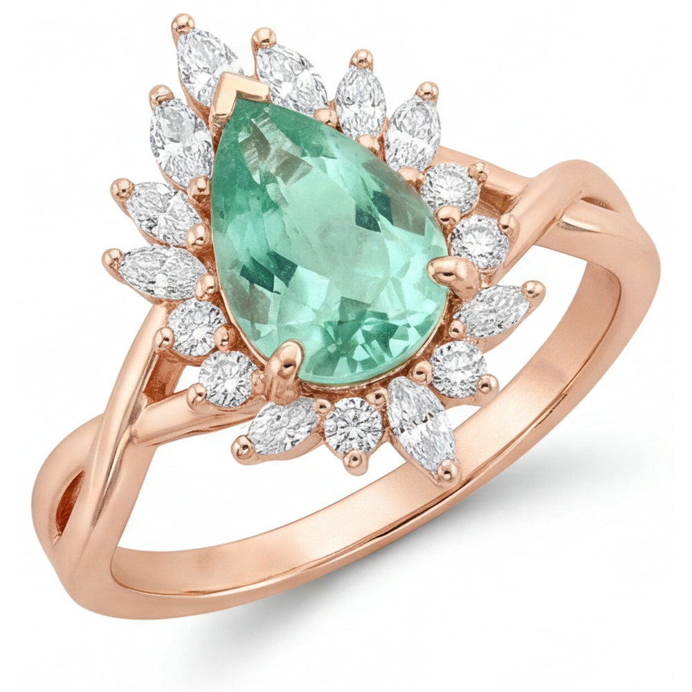 Authentischer Blauer Saphir Halo-Verlobungsring 3,5 Karat 14K Roségold – Hauptansicht