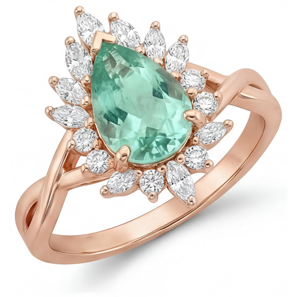 Blauer Saphir Halo-Verlobungsring 3,5-Karat 14K Roségold – Frontansicht