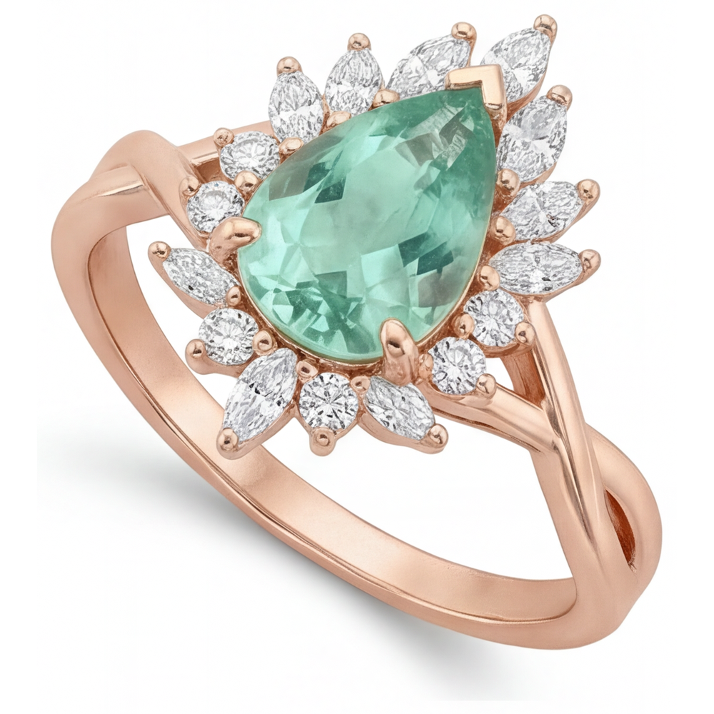 Birnen-Schliff Blauer Saphir Ring in 14K Roségold – Seitenansicht