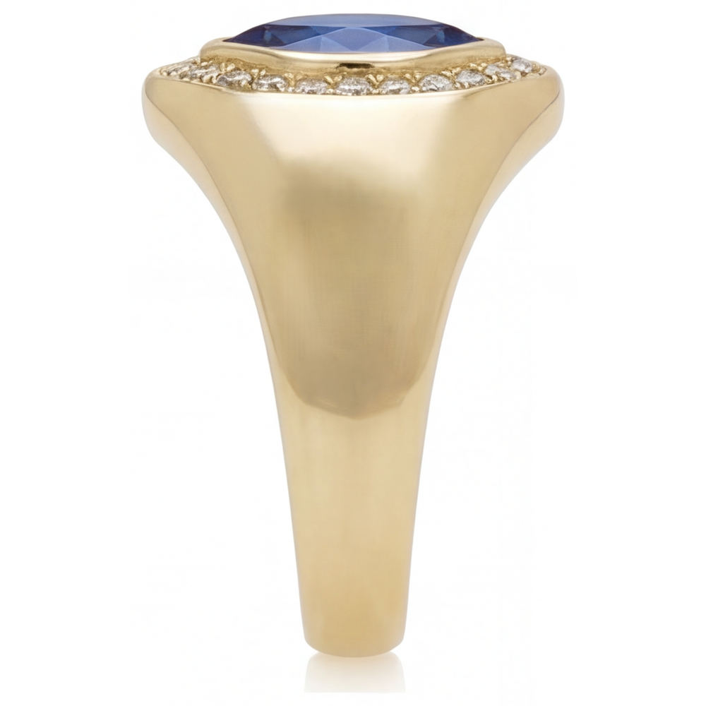 Schmuckstein-Ring 14 Karat Gelbgold mit Blauer Saphir – Schrägansicht