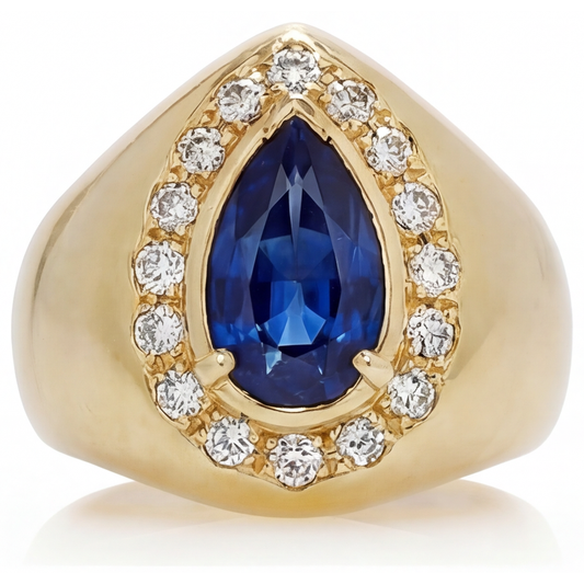 Blauer Saphir Schmuckstein-Ring 3,75-Karat 14 Karat Gelbgold – Hauptansicht
