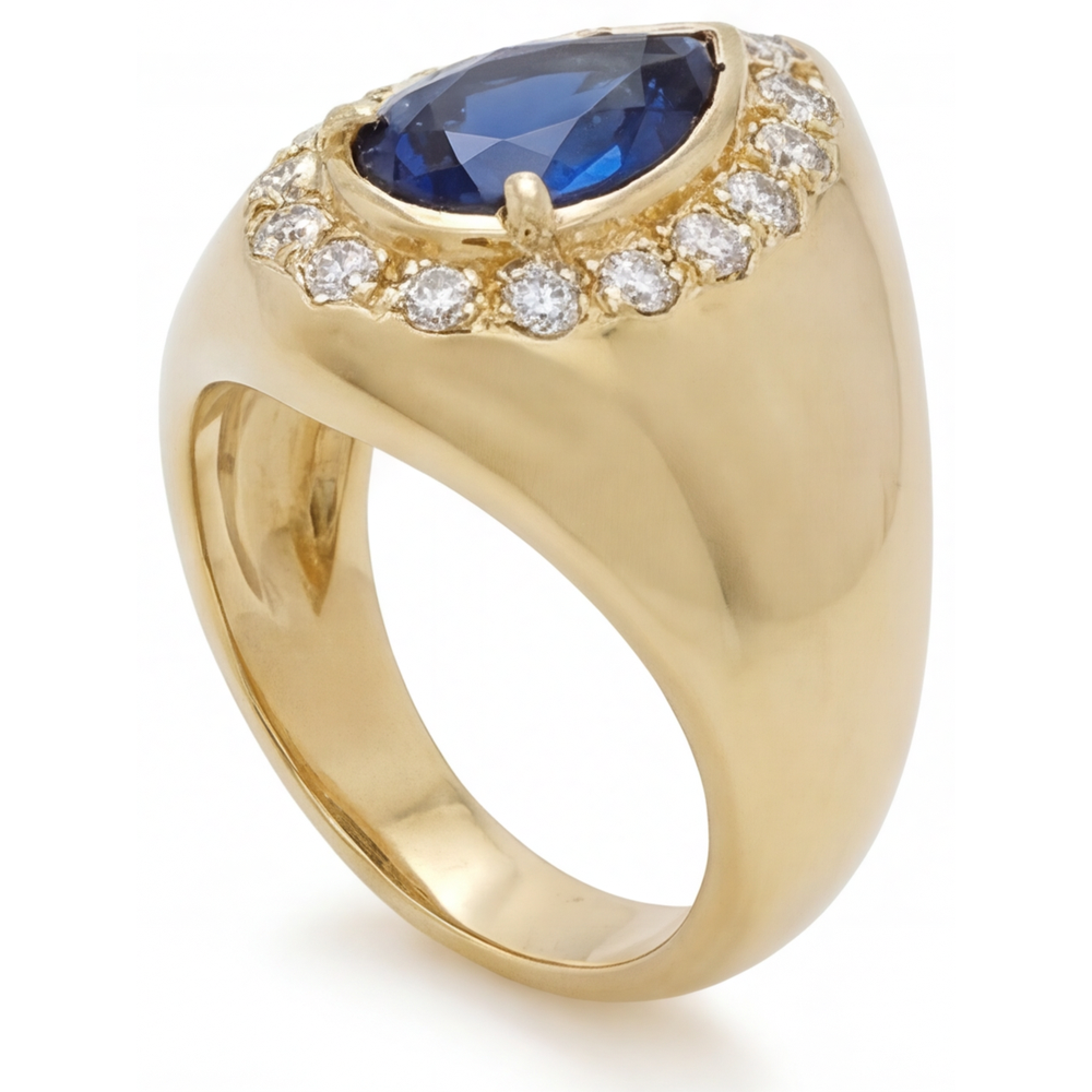 Blauer Saphir Schmuckstein-Ring 3,75-Karat 14 Karat Gelbgold – Schrägansicht