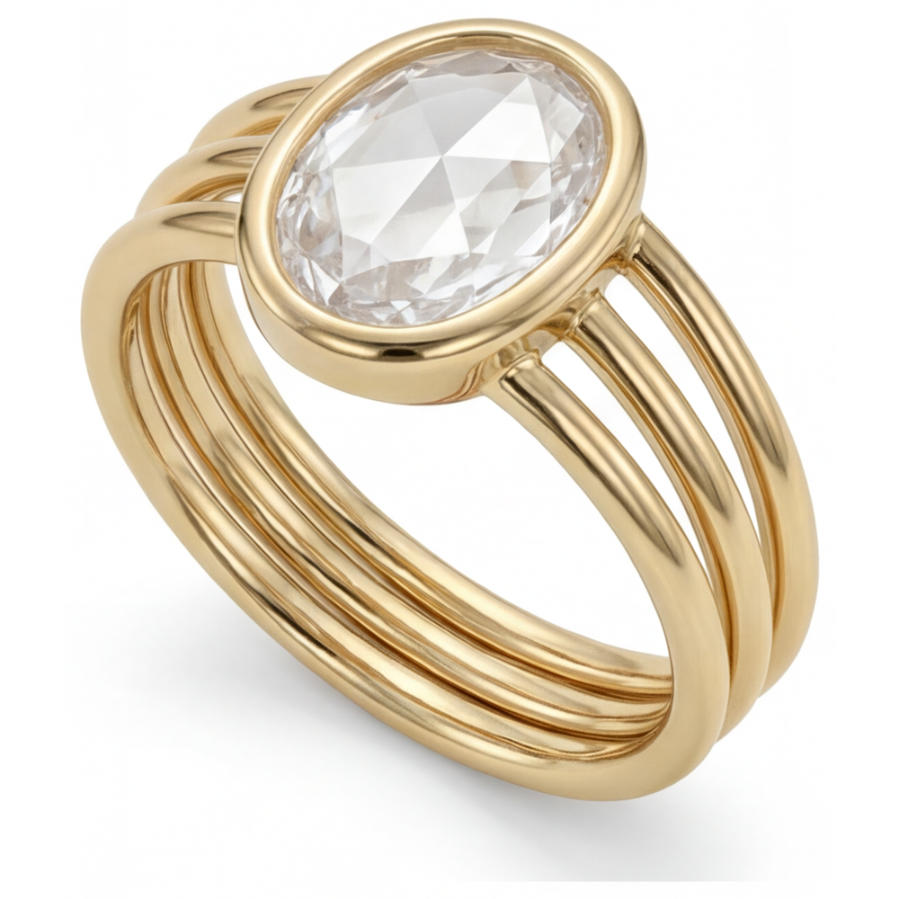 Brillant Oval-Schliff Einzelstein-Ring in 14K Gelbgold – Seitenansicht