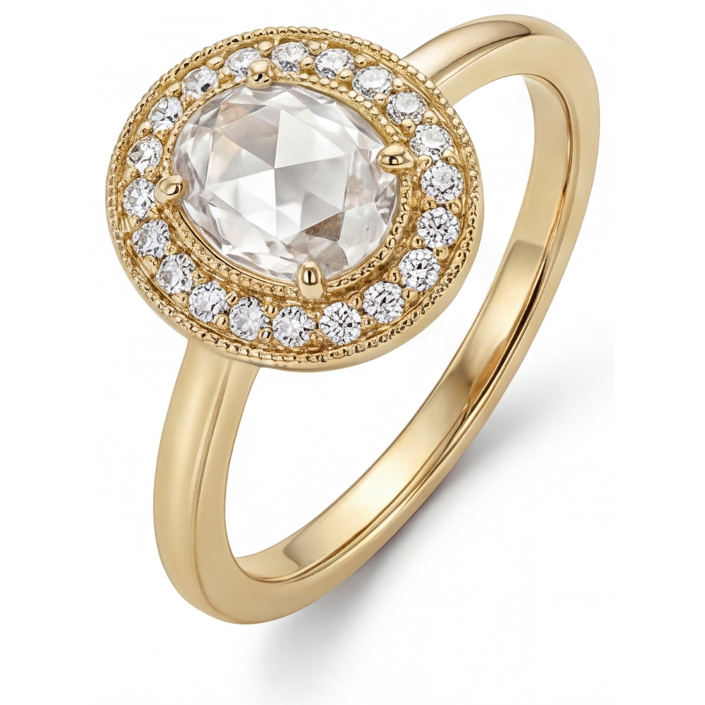 Natürlicher Brillant Halo-Fassung Ring 2 Karat 14 Karat Gelbgold – Frontansicht