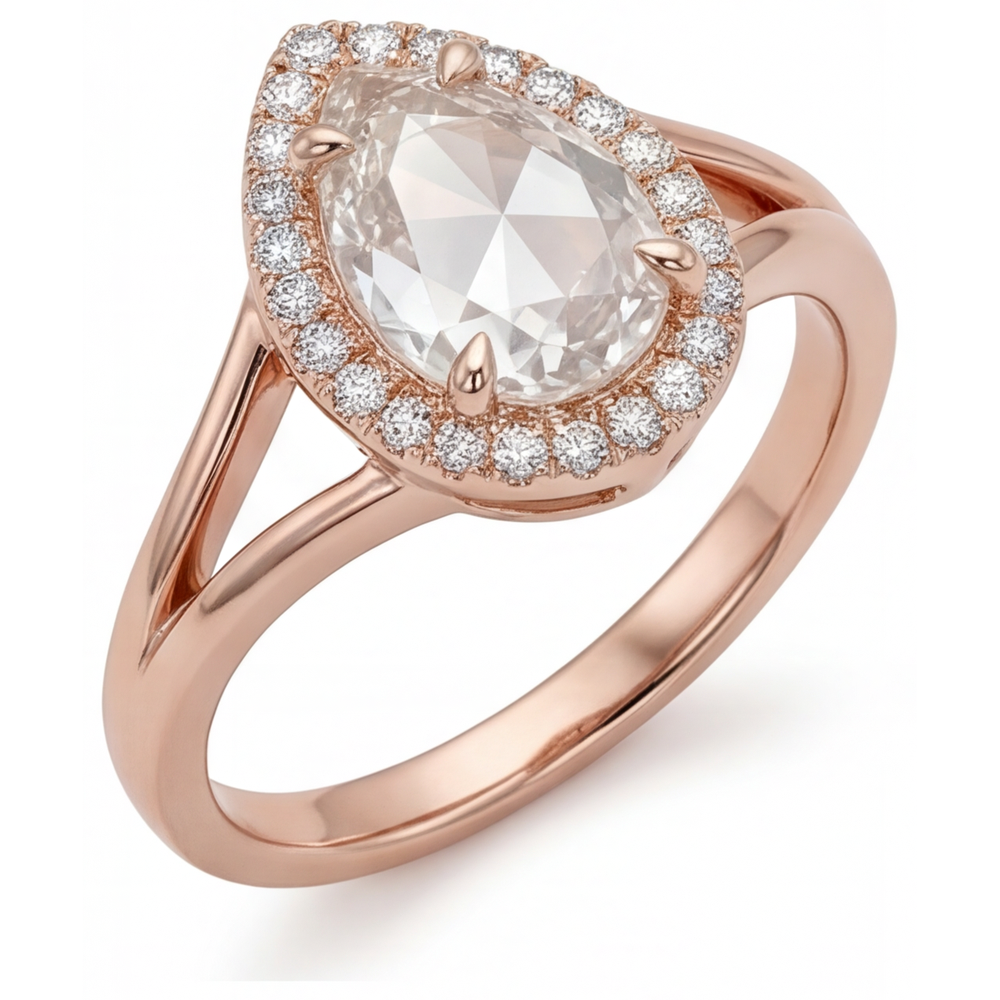 Halo-Verlobungsring 14K Roségold mit Brillant – Seitenansicht