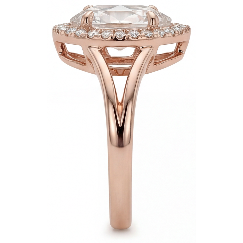 Authentischer Brillant Halo-Verlobungsring 2,5 Karat 14K Roségold – Schrägansicht