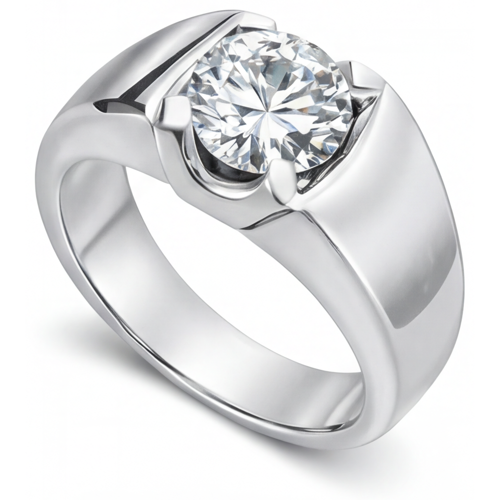 Brillant Rund-Brillant Männer-Ring in 14 Karat Weißgold – Schrägansicht