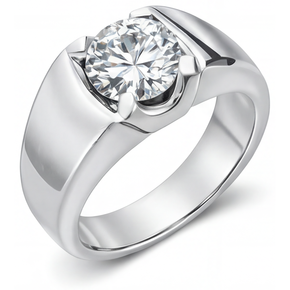 Männer-Ring 14 Karat Weißgold mit Brillant – Profilansicht