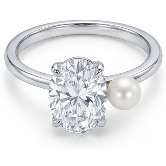 Oval Brillant Ring in 14K Weißgold – Frontansicht
