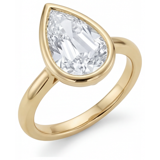Brillant Tropfen-Schliff Solitär-Verlobungsring in 14 Karat Gelbgold – Frontansicht