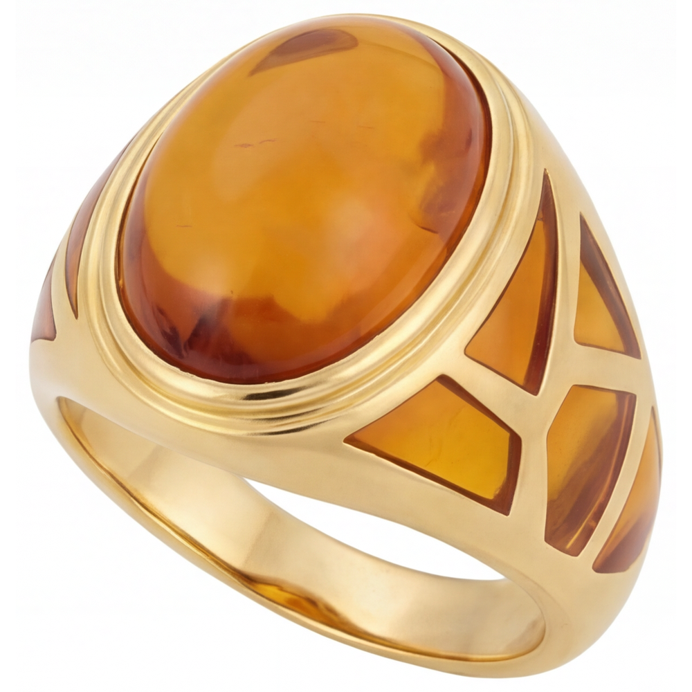 Oval Citrin Ring in 14K Gelbgold – Seitenansicht