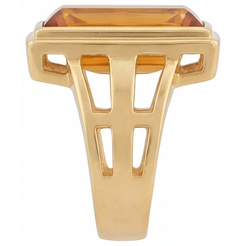 Citrin Smaragd-Schliff Edelstein-Ring in 14K Gelbgold – Schrägansicht