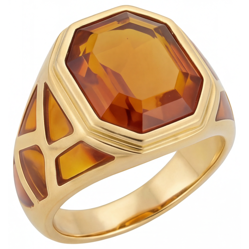 Citrin Farbstein-Ring 10-Karat 14 Karat Gelbgold – Frontansicht