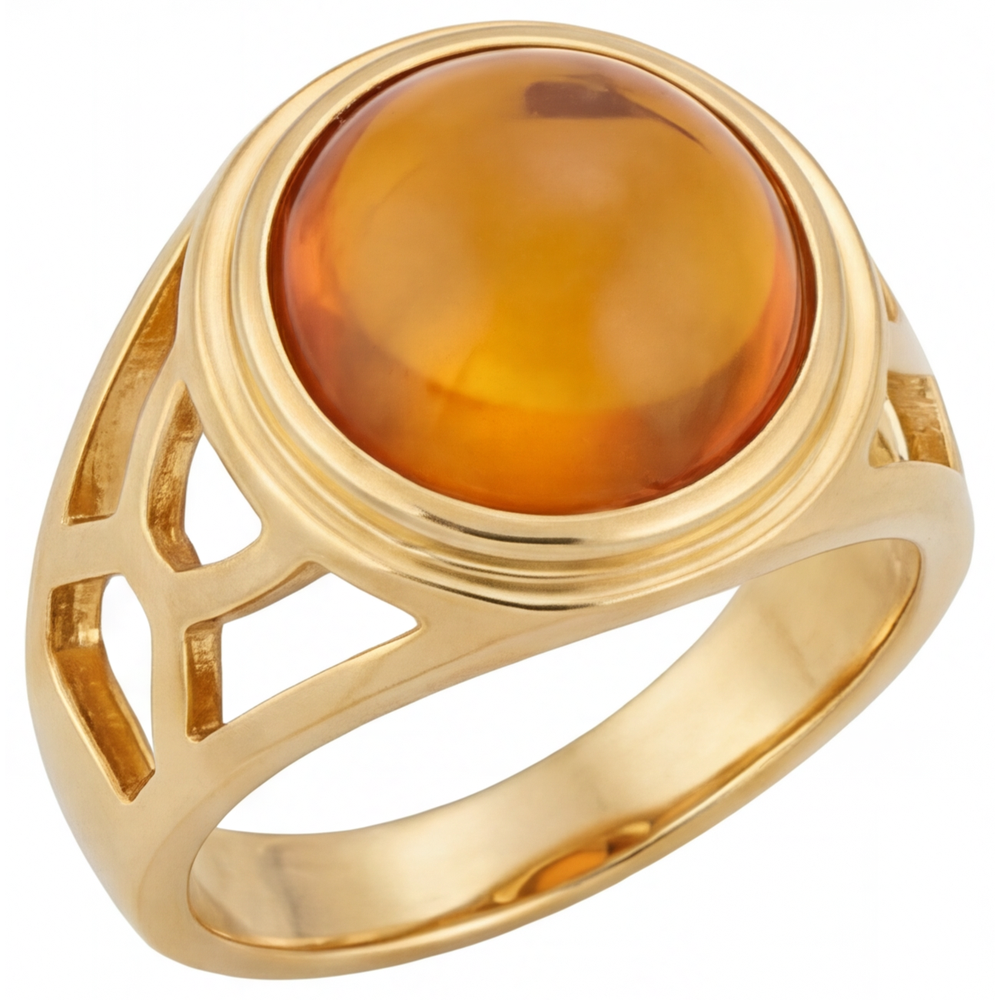 Brillantschliff Citrin Ring in 14K Gelbgold – Frontansicht