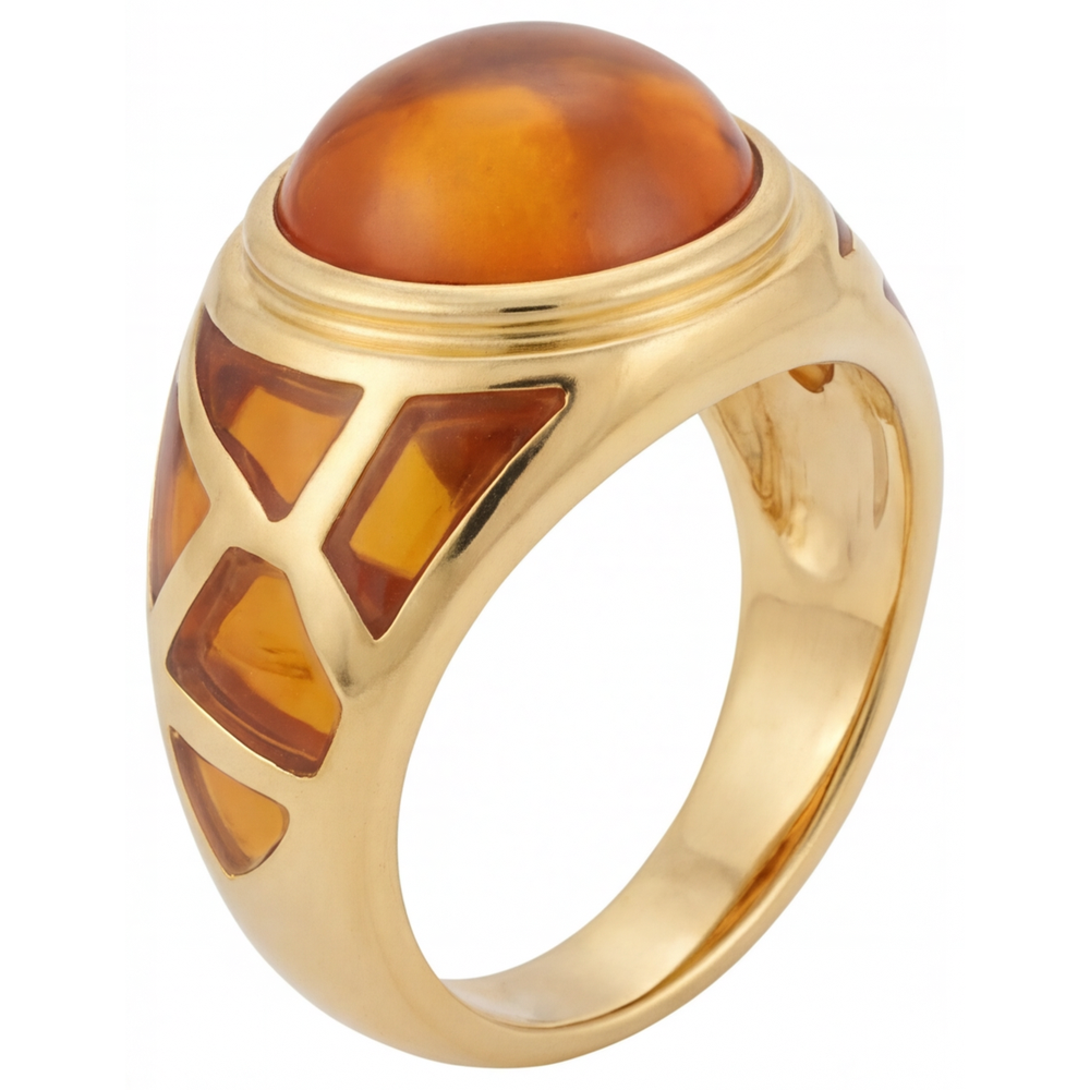 Brillantschliff Citrin Ring in 14 Karat Gelbgold – Seitenansicht