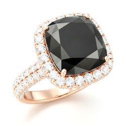 Verlobungsring mit echtem schwarzem Diamanten, 7,2 Karat, Kissenschliff, Halo, 14 Karat Roségold