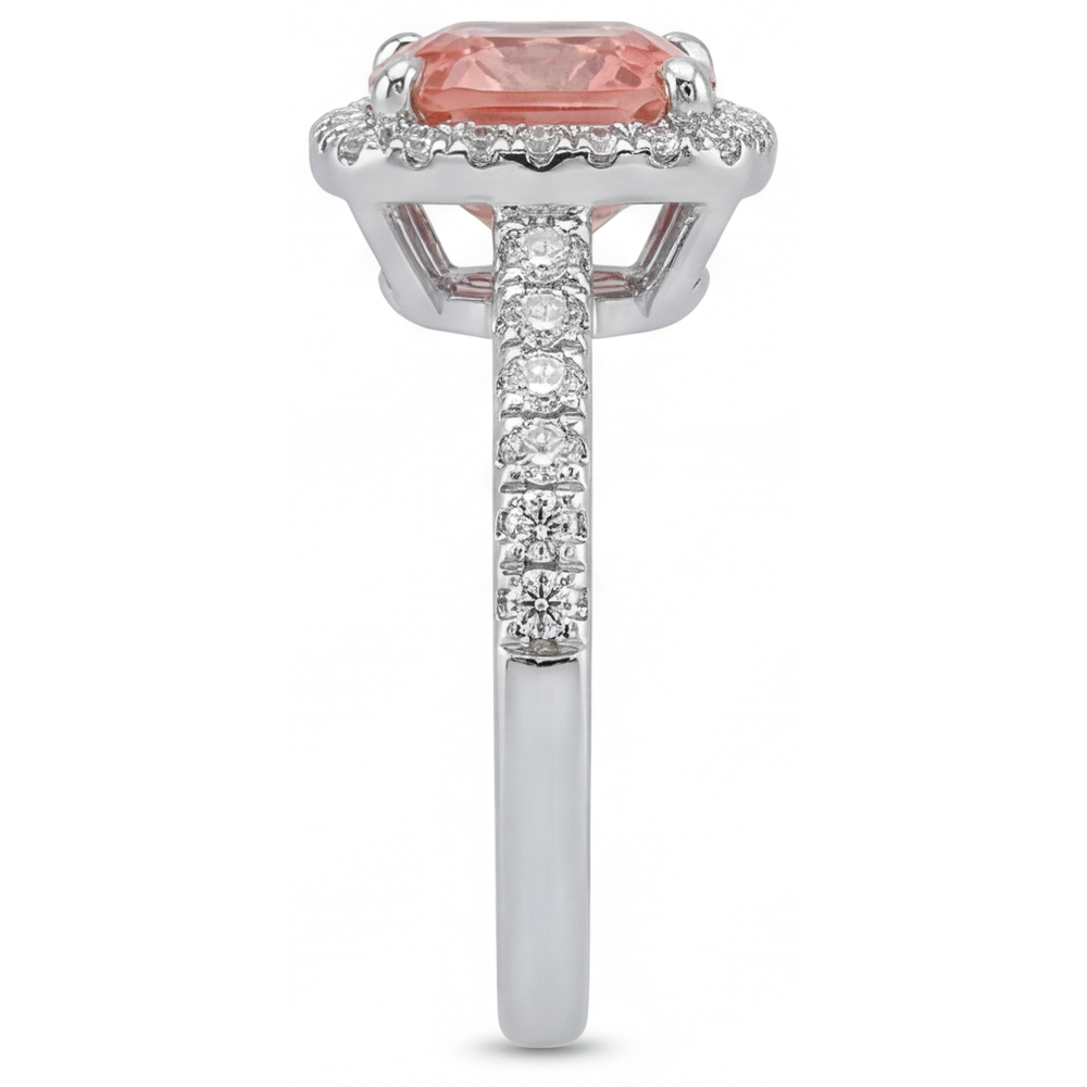 Vintage Padparadscha-Saphir-Ring 2,8 Karat Echter Kissen-Schliff Halo Pavé 14 Karat Weißgold