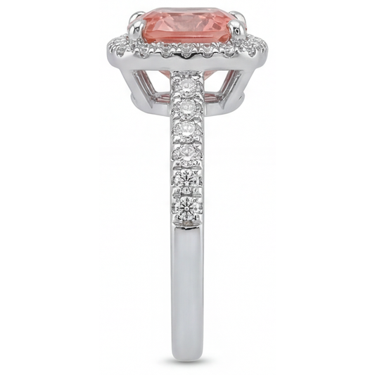 Vintage Padparadscha-Saphir-Ring 2,8 Karat Echter Kissen-Schliff Halo Pavé 14 Karat Weißgold