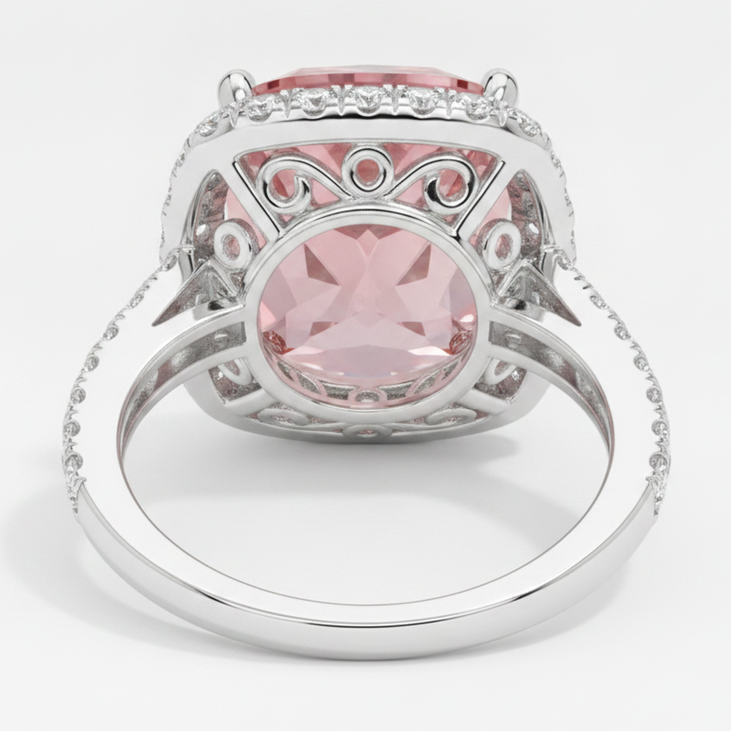 Halo-Pavé-Ring aus 14 Karat Weißgold mit natürlichem Pfirsich-Padparadscha-Saphir im Kissenschliff, 2,8 Karat