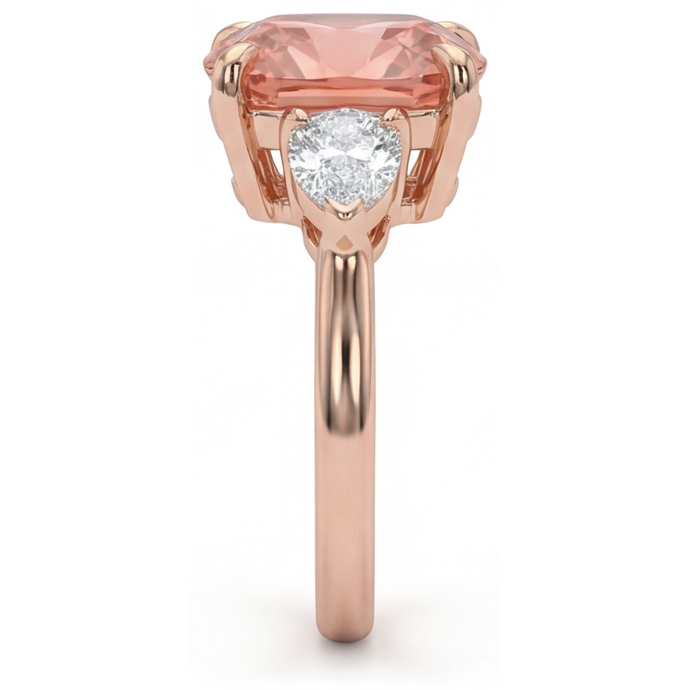 Padparadscha-Saphir Verlobungsring 2,9 Karat Natürlicher Kissenschliff Drei-Stein Schlicht 14 Karat Roségold