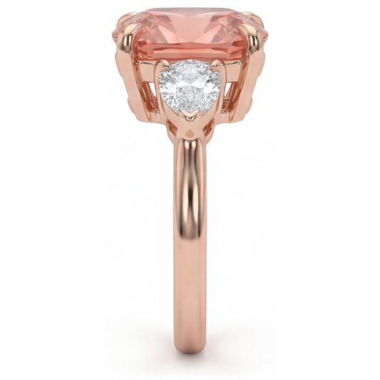Padparadscha-Saphir Verlobungsring 2,9 Karat Natürlicher Kissenschliff Dreistein Schlicht 14 Karat Roségold
